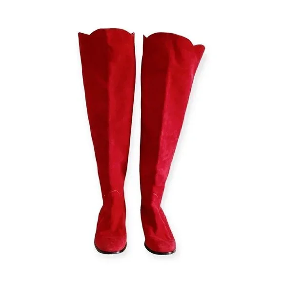 Vintage Yves Saint Laurent red suede long boots, Size 7 - Picture 2 of 15